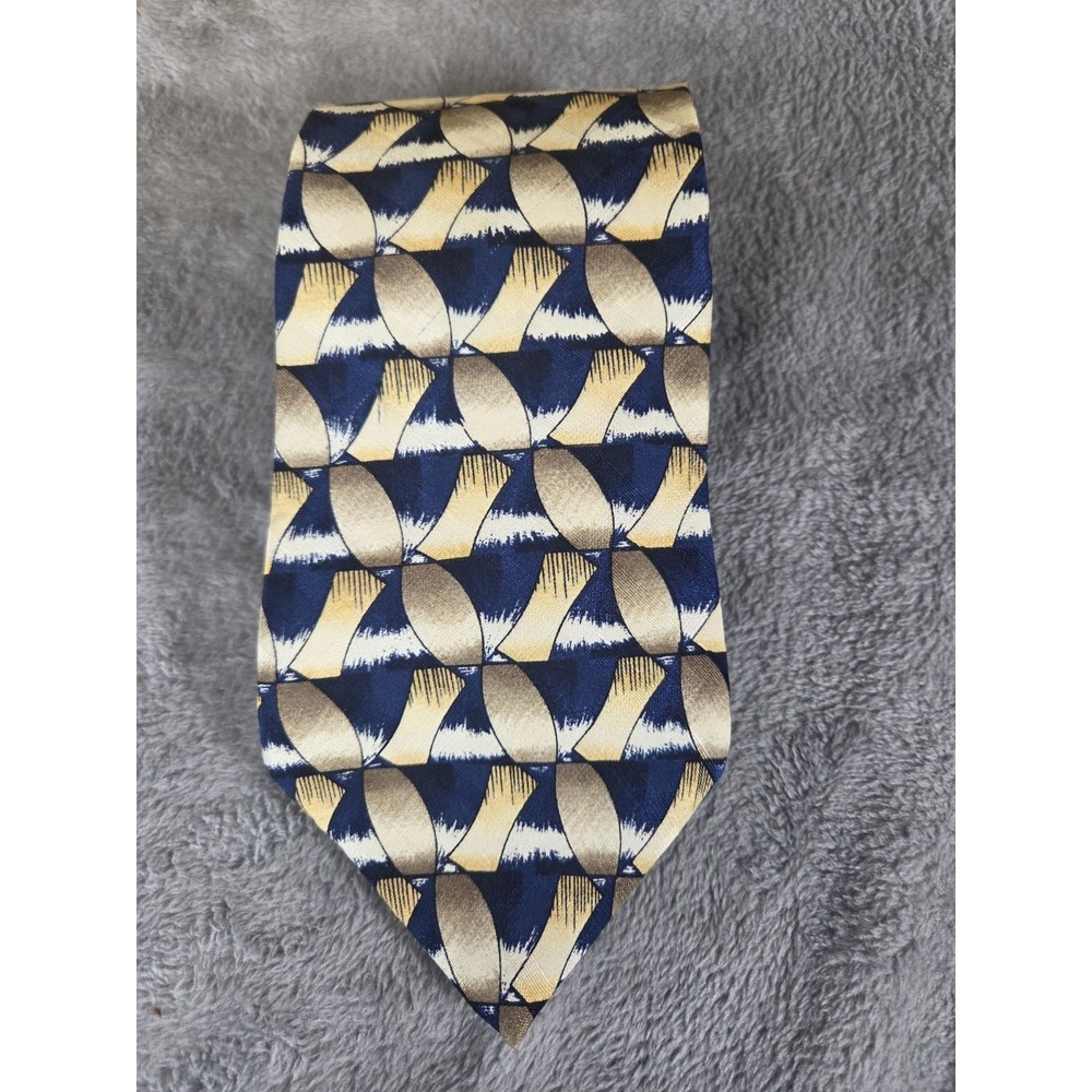 Monsieur Givenchy Men's Necktie Silk‎ 3.75/58 Blue Yellow Gold Geometric